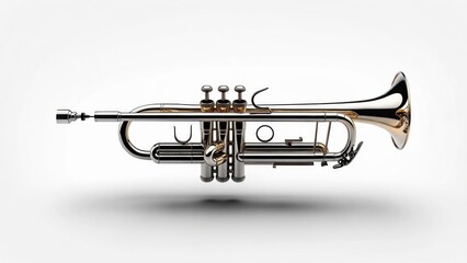 Obraz premium Polished trumpet, silver and gold, isolated on white