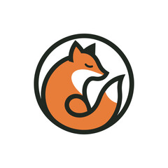 Obraz premium A stylized illustration of a fox curled up inside a circular frame, emphasizing tranquility