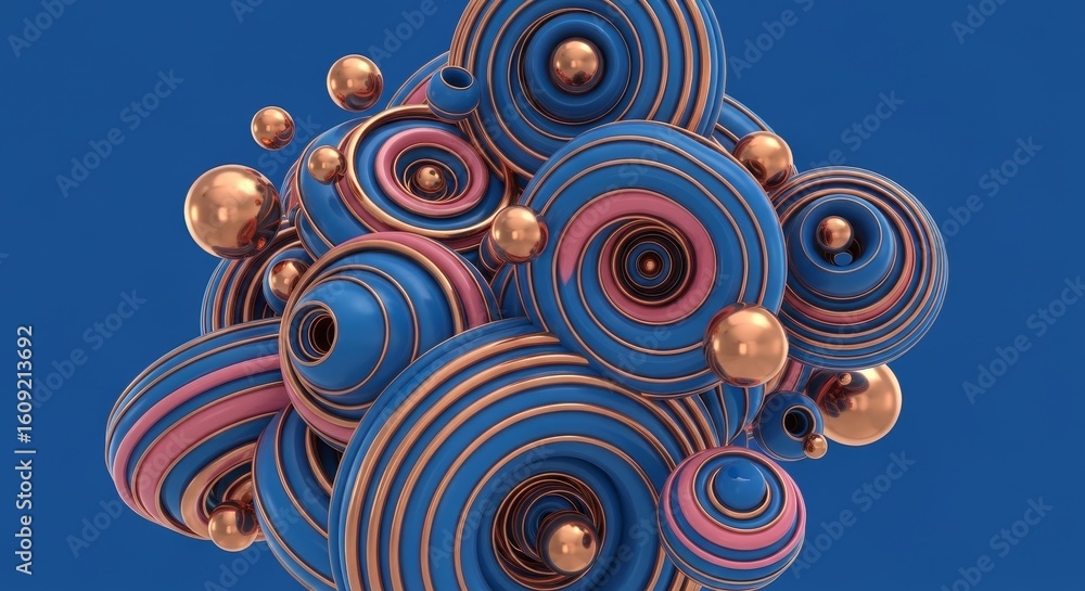 Poster abstract blue and pink 3d spheres - a captivating featuring an array of vibrant blue and pink sphere