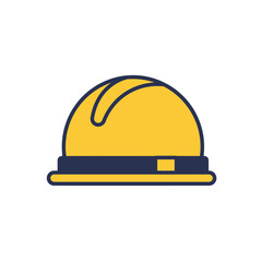 Fototapeta premium Bright yellow hard hat safety helmet icon with dark blue brim
