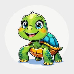 Obraz premium Cute cartoon turtle smiling with bright eyes and colorful shell 
