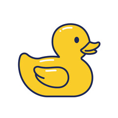 Cartoon Yellow Rubber Duck with Dark Blue Outline and Glossy Effect