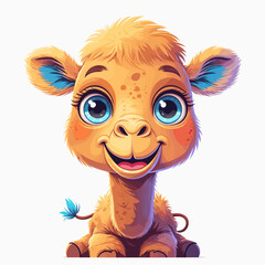 Cute cartoon camel with big eyes smiling joyfully in a colorful design  