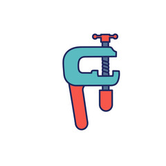 Colorful Illustration of a  Multi-Purpose  Adjustable  C-Clamp Tool