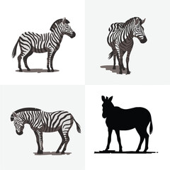 Fototapeta premium Four zebra illustrations with varied styles and poses