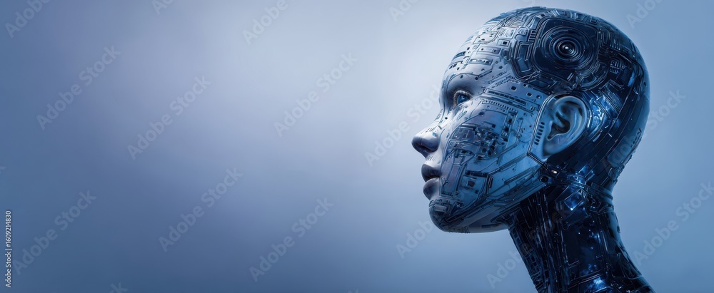 Aufkleber the intricate profile of a futuristic robot showcasing advanced technology and design.