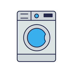 Front-loading washing machine icon with blue window and simple controls