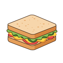 Isometric Sandwich with Bread, Lettuce, Cheese, and Tomato Illustration