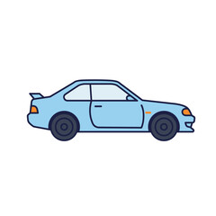 Light blue sports coupe with a rear spoiler, side profile view illustration.