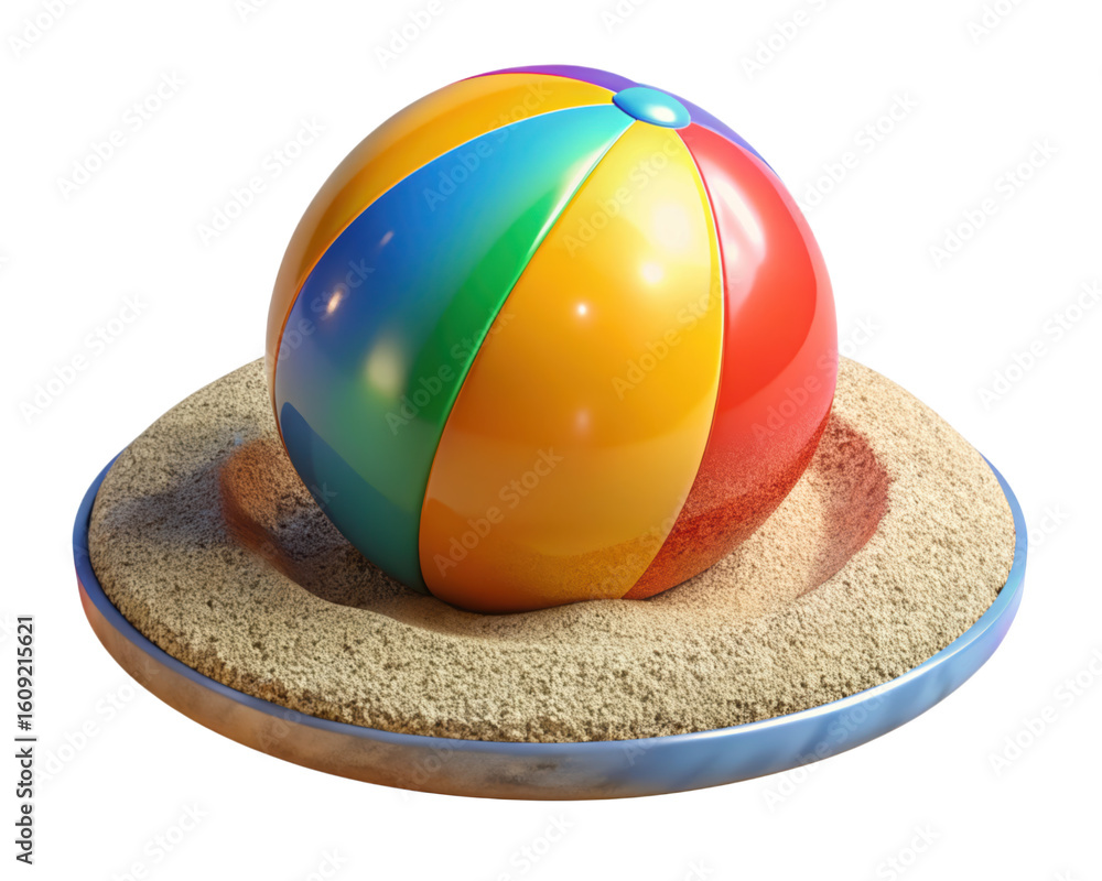 Aufkleber 3d rendered beach ball on sand platform isolated on background realistic colorful sphere resting on 