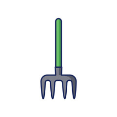 Simple Illustrated Garden Fork with Green Handle and Three Tines, Isolated.