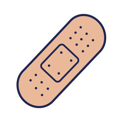 Stylized beige adhesive bandage with blue outline and ventilation dots, medical icon illustration.