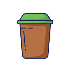 Stylized brown coffee cup with vibrant green lid and simple line details