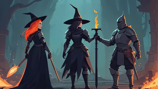 halloween witch with a broom