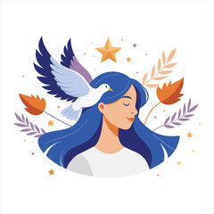 Autumn beauty woman with floral hair and butterfly style