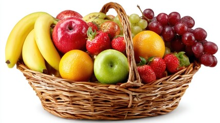 Assortment of fresh fruits in wicker basket