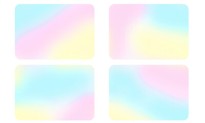 角丸の四角背景4つセット　3色カラフル　背景透明