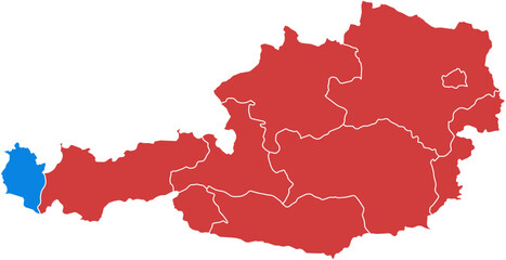 Fototapeta premium Austria map. Map of austria with vorarlberg highlighted in blue isolated on white background.