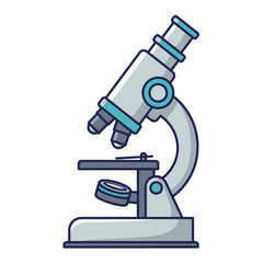 Vibrant cartoon style light grey microscope with teal accents and dark outlines