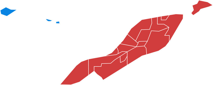 Anguilla red. Red and blue political map regions isolated on white background.