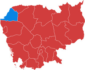 Cambodia cambodia. Cambodia map with highlighted province isolated on white background.