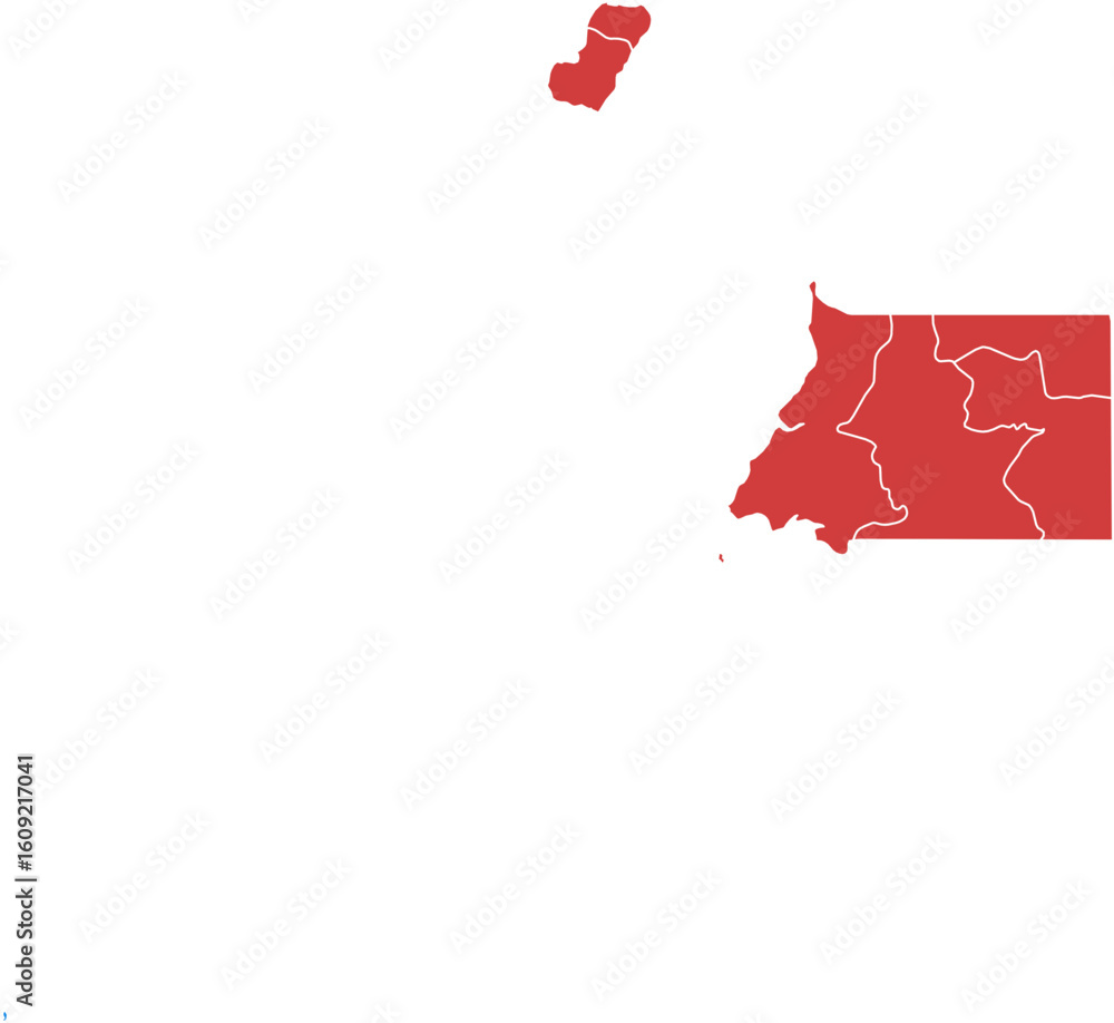 Poster equatorial guinea map. map of equatorial guinea with regions highlighted isolated on white backgroun