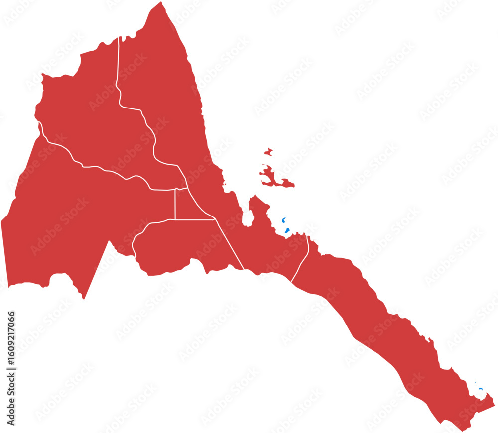 Poster eritrea map. map of eritrea with internal regions isolated on white background.