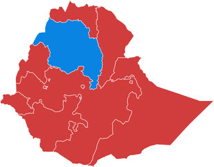 Obraz premium Ethiopia map. Map of ethiopia with tigray region highlighted in blue isolated on white background.