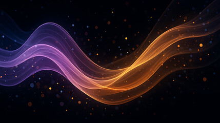 Colorful flowing light waves with glowing bokeh particles on dark background futuristic abstract energy motion backdrop for design and digital technology presentation