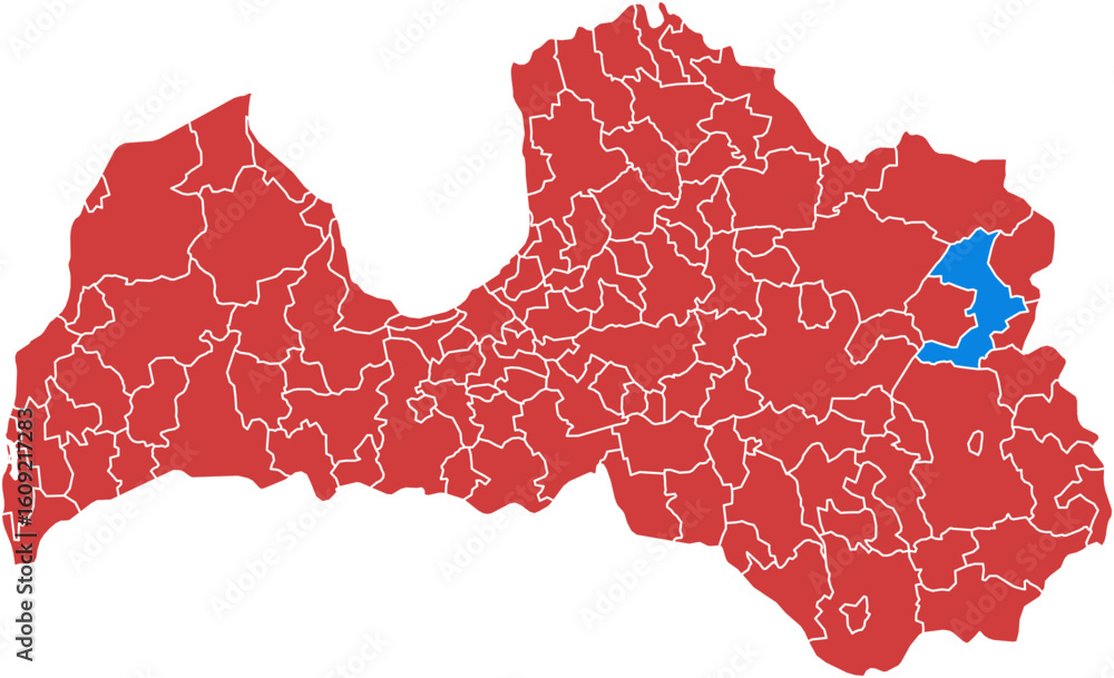 Poster latvia map. map of latvia with one region highlighted in blue isolated on white background.