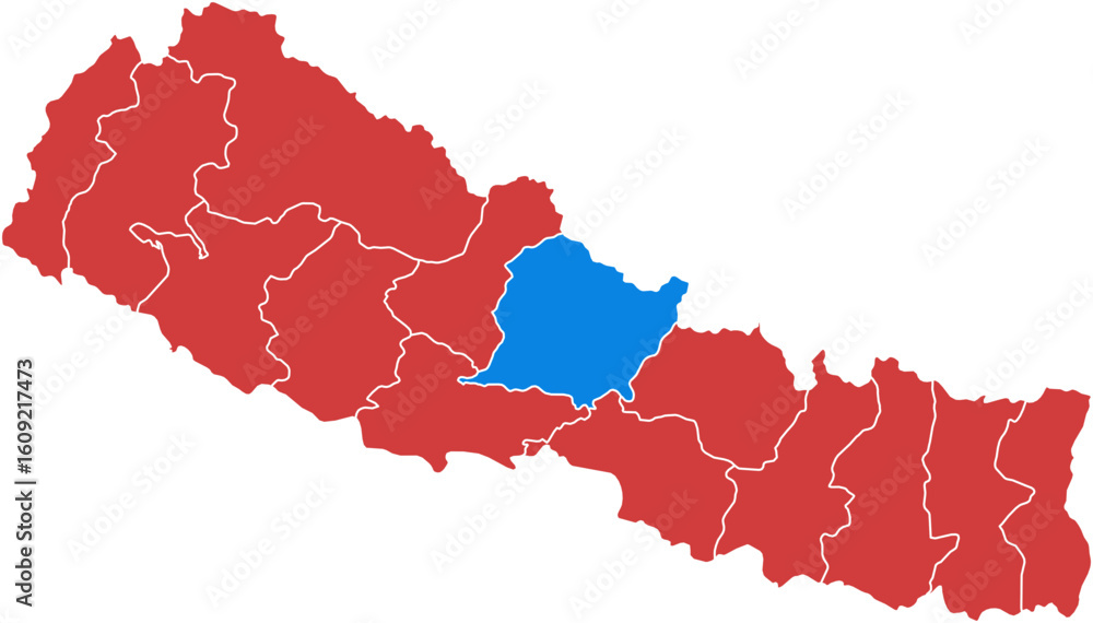 Poster nepal map. map of nepal with a highlighted region isolated on white background.