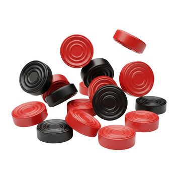 Red-black checkers isolated on transparent or white background, png