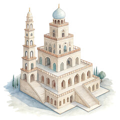 Fototapeta premium Watercolor Memory Palace in a Dreamlike Environment