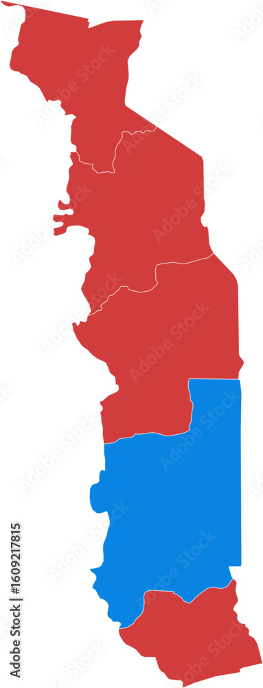 Poster togo map. map of togo showing regional divisions isolated on white background.