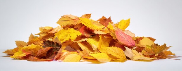 Obraz premium The vibrant pile of autumn leaves in a colorful display.