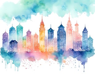 Vibrant watercolor depiction of charming Chinese architecture in a bustling neighborhood with colorful buildings and an enchanting sky Generative AI