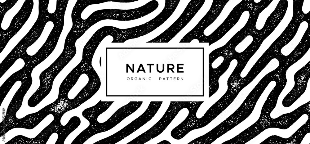 Poster abstract background of organic black reaction diffusion pattern with stamp effect. vector minimalist