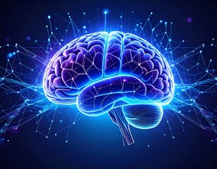 Digital Brain Scan: Glowing Neural Pathways & Intricate Web. Abstract Thought, AI, & Human Consciousness Concept