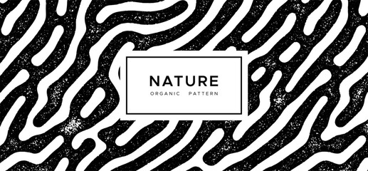 Abstract background of organic black reaction diffusion pattern with stamp effect. Vector minimalist illustration. Dynamic composition for modern design aesthetics.