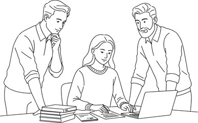 Creative Office Team Collaborating on Project – Professionals Analyzing Data, Sharing Ideas, and Working Together with Laptop in Workplace