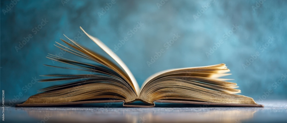 Poster the open book showcasing its intricate pages and captivating textures.