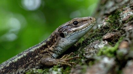 Obraz premium Lizard on tree bark close up
