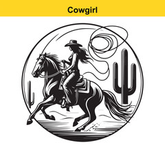 Fototapeta premium Wild West Cowgirl Ride – T-Shirt Graphic Design.