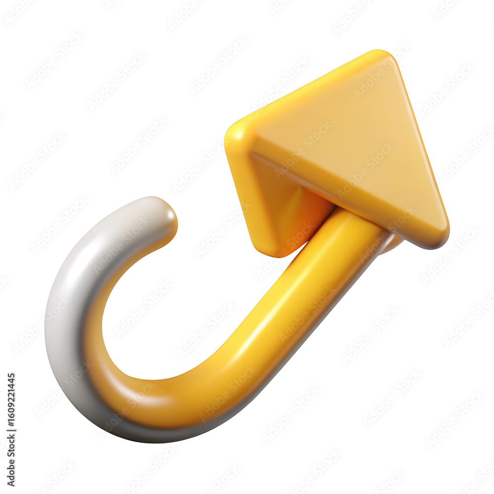 Poster abstract 3d rendered arrow illustration pointing upwards and curving backwards against a background 