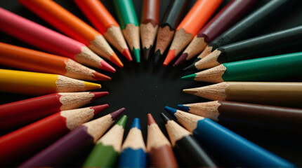 Vibrant colored pencils arranged in a circle, perfect for creative projects and artistic endeavors
