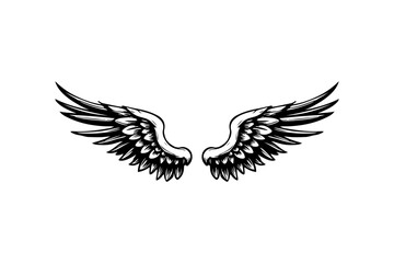 Wings in tattoo style isolated on white background. Design element for poster, t shit, card, emblem, sign, badge. Vector illustration