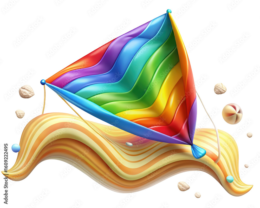 Poster abstract rainbow flag illustration on wavy creamy surface with floating walnuts in a colorful and pl