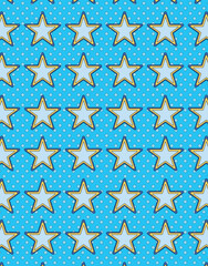 Retro Comic Style Stars Pattern on Blue Pop Art Background