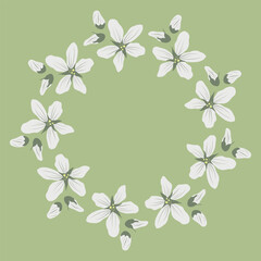 White Wildflower Wreath Vector, Botanical Flower Circle Illustration, Floral Wreath Design