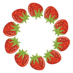 Strawberry Wreath Vector Illustration, Berry Circle Floral Frame, Strawberry Garland Design